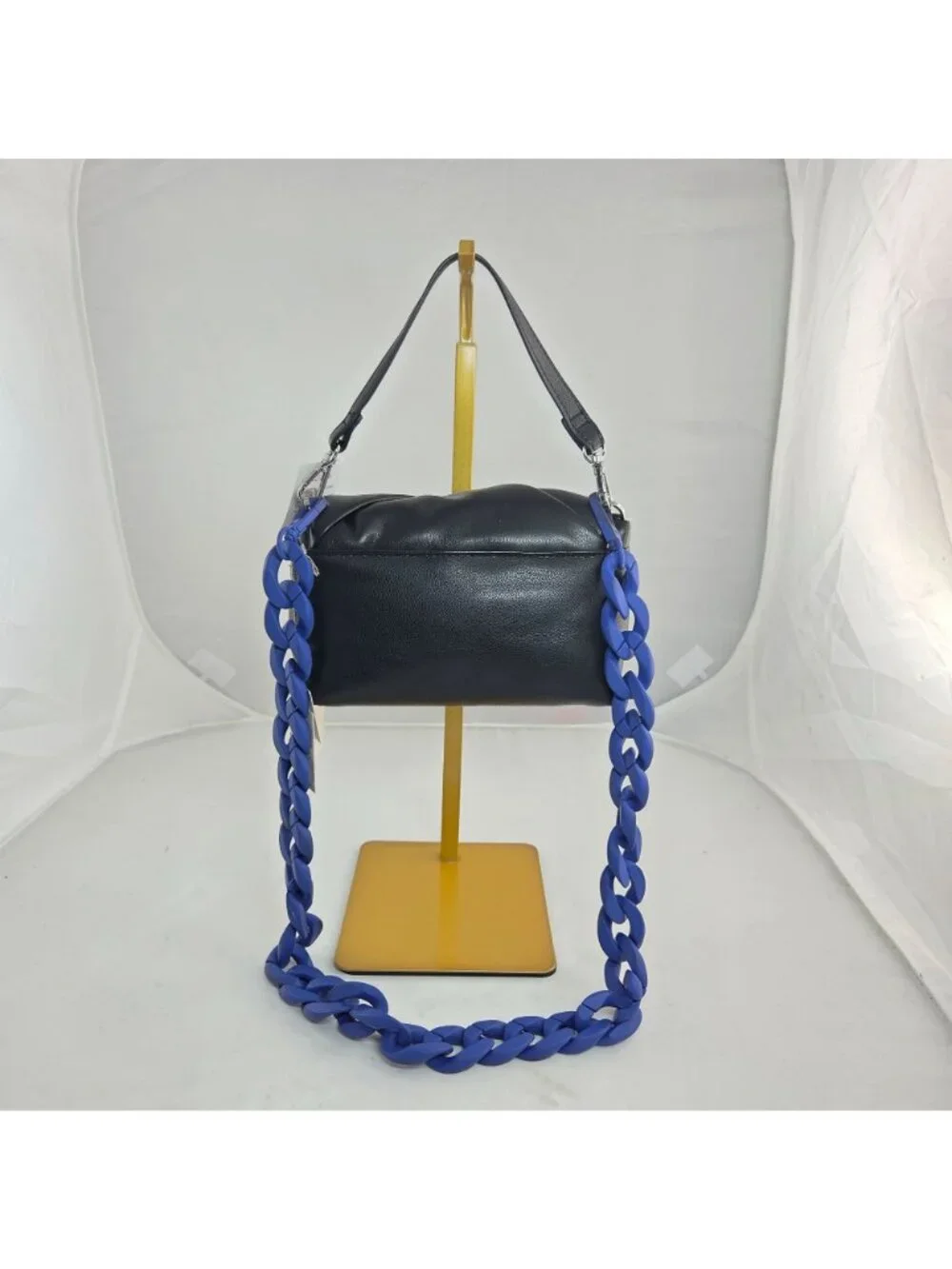 Black Faux Leather Micro Nano Satchel Chain A New Day Soft Puffy Magnetic Close